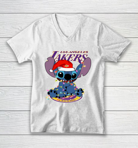 Los Angeles Lakers NBA noel stitch Basketball Christmas V-Neck T-Shirt