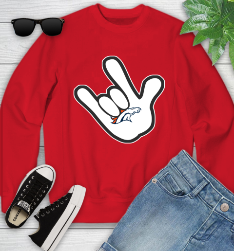 Denver Broncos NFL Football Mickey Rock Hand Disney Youth Sweatshirt 9