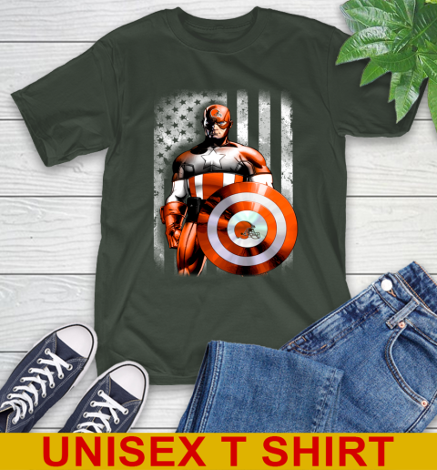 Cleveland Browns NFL Football Captain America Marvel Avengers American Flag Shirt T-Shirt 6