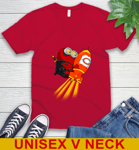 NFL Football Chicago Bears Deadpool Minion Marvel Shirt V-Neck T-Shirt 6