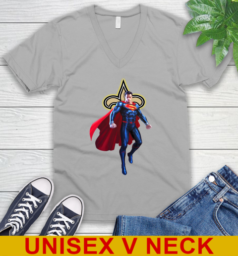 NFL Superman DC Sports Football New Orleans Saints V-Neck T-Shirt 4