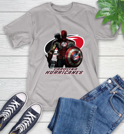 NHL Captain America Thor Spider Man Hawkeye Avengers Endgame Hockey Carolina Hurricanes T-Shirt 12