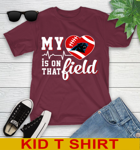 NFL My Heart Is On That Field Football Sports Carolina Panthers Youth T-Shirt 5