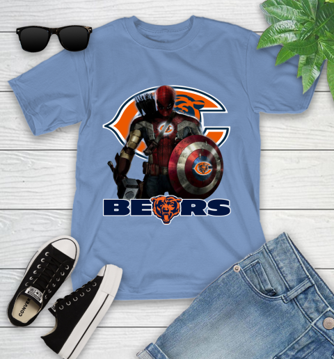 NFL Captain America Thor Spider Man Hawkeye Avengers Endgame Football Chicago Bears Youth T-Shirt 11
