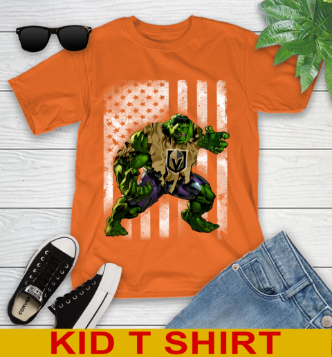 Vegas Golden Knights Hulk Marvel Avengers NHL Hockey American Flag Youth T-Shirt 8