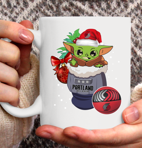 Portland Trail Blazers Christmas Baby Yoda Star Wars Funny Happy NBA Ceramic Mug 11oz 2