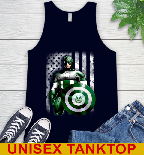Milwaukee Bucks NBA Basketball Captain America Marvel Avengers American Flag Shirt Tank Top 2
