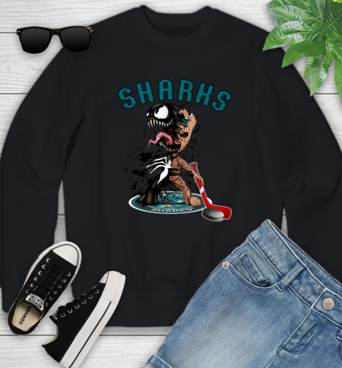 NHL San Jose Sharks Hockey Venom Groot Guardians Of The Galaxy Youth Sweatshirt 2