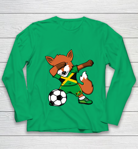 Dabbing Fox Jamaica Soccer Fans Jersey Jamaican Football Fan Youth Long Sleeve 6