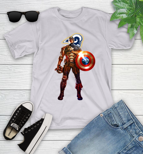 NFL Captain America Marvel Avengers Endgame Football Sports Los Angeles Rams Youth T-Shirt 4