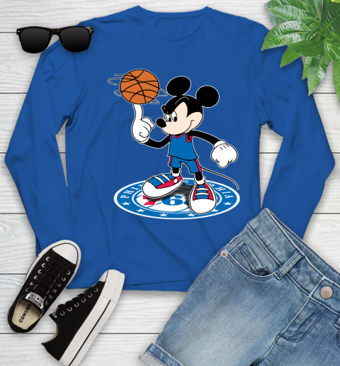 NBA Basketball Philadelphia 76ers Cheerful Mickey Disney Shirt Youth Long Sleeve 10