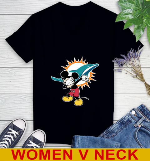 Miami Dolphins NFL Football Dabbing Mickey Disney Sports Women's V-Neck T-Shirt 2