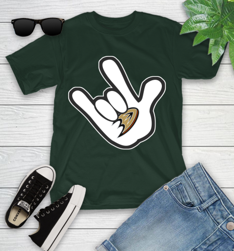 Anaheim Ducks NHL Hockey Mickey Rock Hand Disney Youth T-Shirt 5