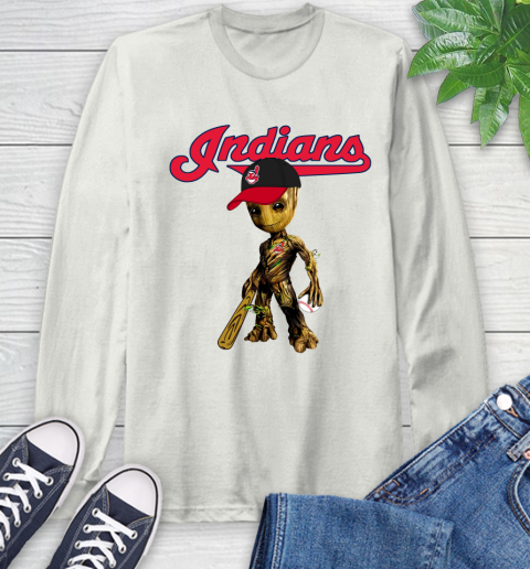 MLB Cleveland Indians Groot Guardians Of The Galaxy Baseball Long Sleeve T-Shirt 12