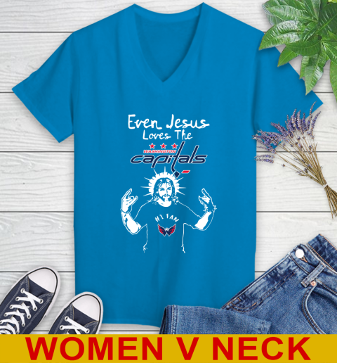 Washington Capitals NHL Hockey Even Jesus Loves The Capitals Shirt Women's V-Neck T-Shirt 7