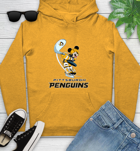 NHL Hockey Pittsburgh Penguins Cheerful Mickey Mouse Shirt Youth Hoodie 3
