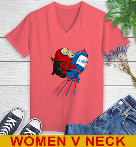 MLB Baseball Los Angeles Dodgers Deadpool Minion Marvel Shirt Women's V-Neck T-Shirt 6