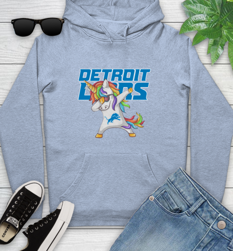 Detroit Lions NFL Football Funny Unicorn Dabbing Sports Youth Hoodie 10