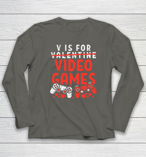 V Is For Video Games Funny Valentines Day Gamer Long Sleeve T-Shirt 4
