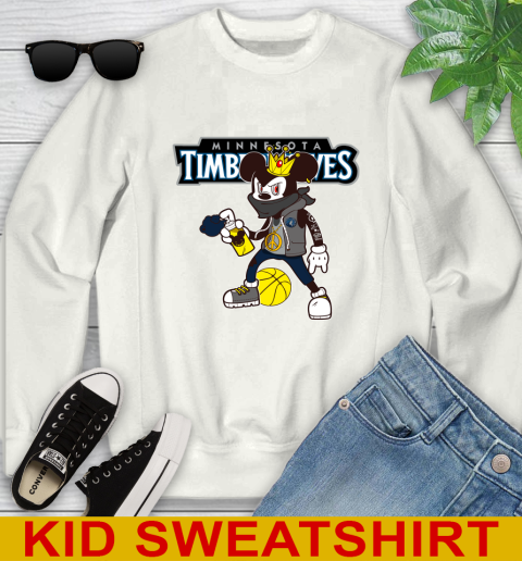 Minnesota Timberwolves NBA Basketball Mickey Peace Sign Sports Youth Sweatshirt