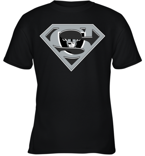 Oakland Raiders NFL LOGO Superman qwck oakland raiders nfl logo superman youth t shirt 26 front black