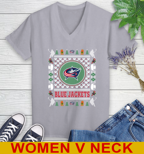 Columbus Blue Jackets Merry Christmas NHL Hockey Loyal Fan Women's V-Neck T-Shirt 4