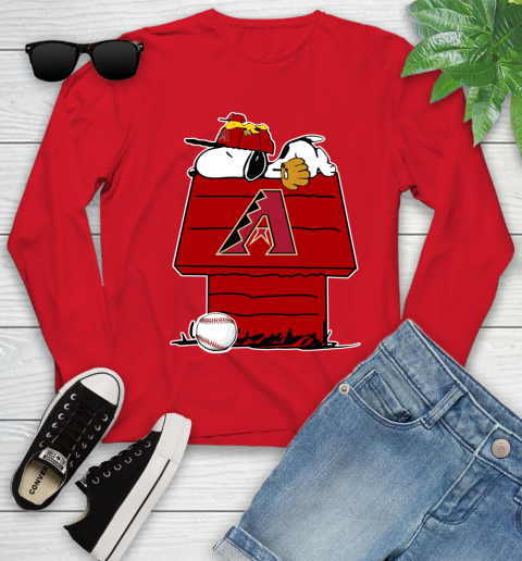 MLB Arizona Diamondbacks Snoopy Woodstock The Peanuts Movie Baseball T Shirt Youth Long Sleeve 11