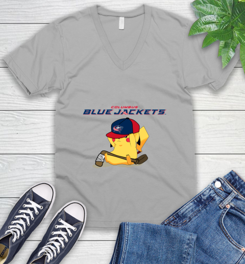 NHL Pikachu Hockey Sports Columbus Blue Jackets V-Neck T-Shirt 4
