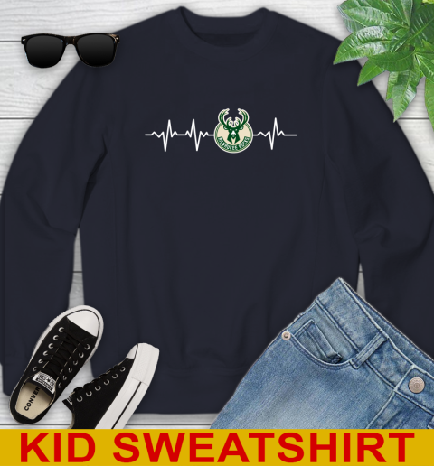 Milwaukee Bucks NBA Basketball Heart Beat Shirt Youth Sweatshirt - Image 3