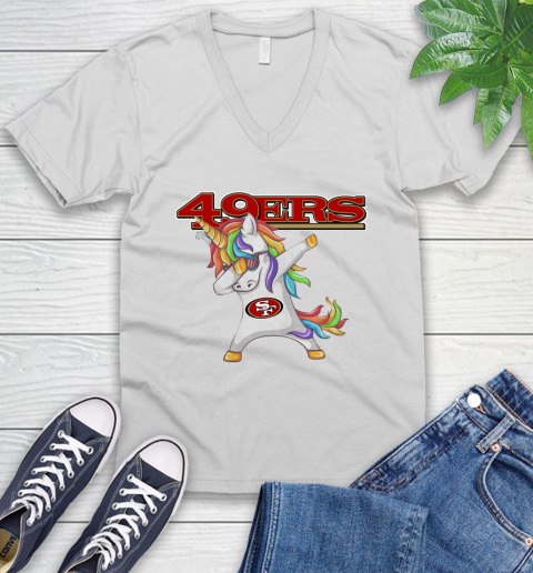 San Francisco 49ers NFL Football Funny Unicorn Dabbing Sports V-Neck T-Shirt