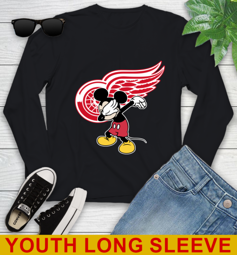 Detroit Red Wings NHL Hockey Dabbing Mickey Disney Sports Youth Long Sleeve 3 Detroit Red Wings NHL Hockey Dabbing Mickey Disney Sports Youth Long Sleeve - Image 3
