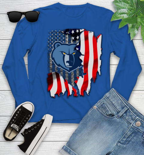 Memphis Grizzlies NBA Basketball American Flag Youth Long Sleeve 10