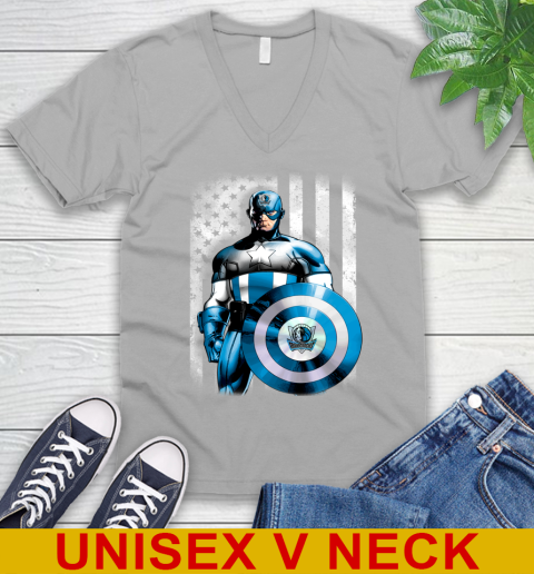 Dallas Mavericks NBA Basketball Captain America Marvel Avengers American Flag Shirt V-Neck T-Shirt 3