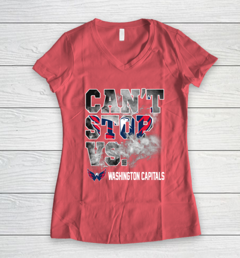 NHL Washington Capitals Hockey Can't Stop Vs Women's V-Neck T-Shirt 4