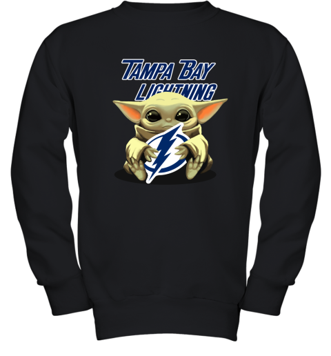 Baby Yoda Hugs The Tampa Bay Lightnings Ice Hockey Youth Sweatshirt