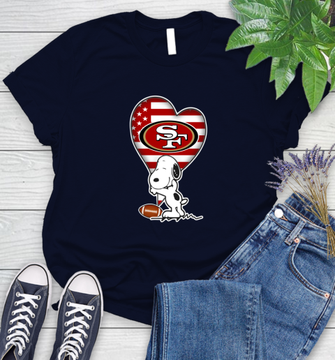 San Francisco 49ers NFL Football The Peanuts Movie Adorable Snoopy Women's T-Shirt 3