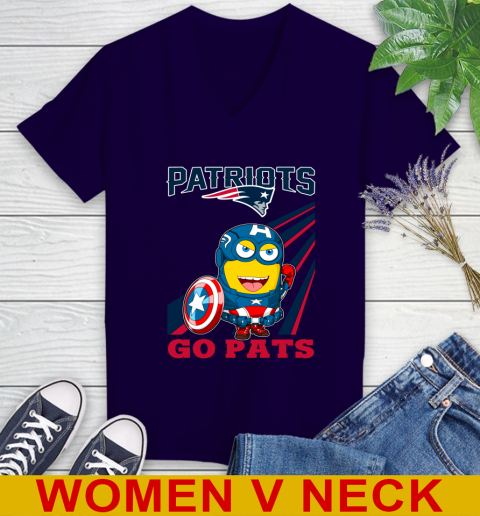 NFL Football New England Patriots Captain America Marvel Avengers Minion Shirt Women's V-Neck T-Shirt 3
