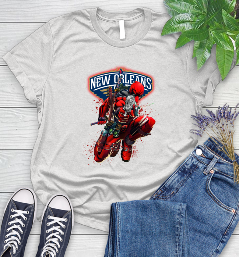NBA Deadpool Marvel Comics Sports Basketball New Orleans Pelicans Women's T-Shirt