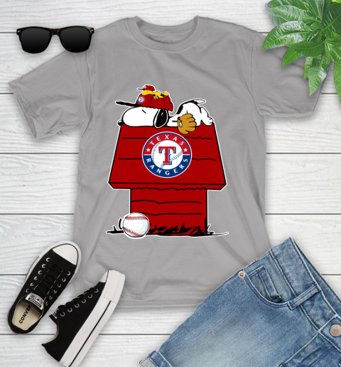 MLB Texas Rangers Snoopy Woodstock The Peanuts Movie Baseball T Shirt Youth T-Shirt 4