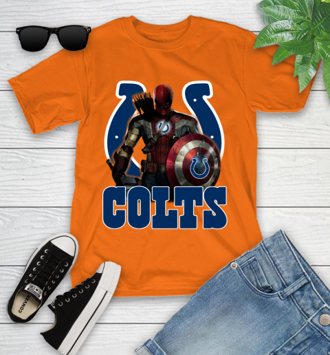 NFL Captain America Thor Spider Man Hawkeye Avengers Endgame Football Indianapolis Colts Youth T-Shirt 7
