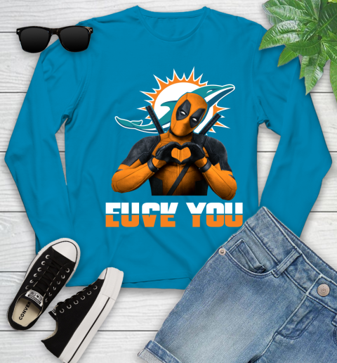 NHL Miami Dolphins Deadpool Love You Fuck You Football Sports Youth Long Sleeve 8
