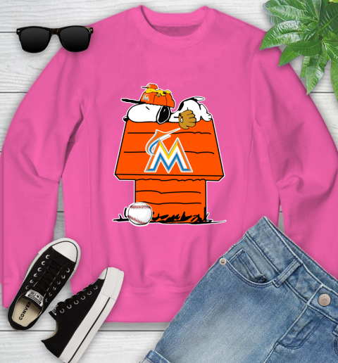 MLB Miami Marlins Snoopy Woodstock The Peanuts Movie Baseball T Shirt Youth Sweatshirt 7