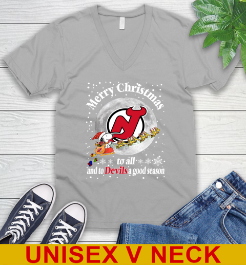 New Jersey Devils Merry Christmas To All And To Devils A Good Season NHL Hockey Sports V-Neck T-Shirt 3