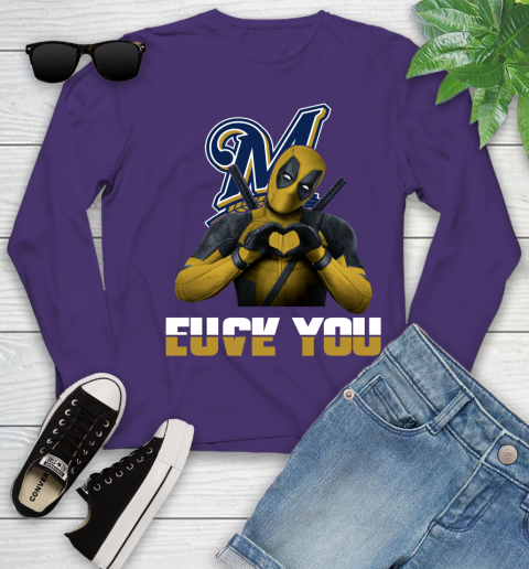 MLB Milwaukee Brewers Deadpool Love You Fuck You Baseball Sports Youth Long Sleeve 4