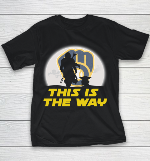 Milwaukee Brewers MLB Baseball Star Wars Yoda And Mandalorian This Is The Way Youth T-Shirt