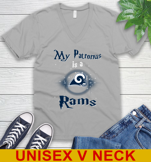NFL Football Harry Potter My Patronus Is A Los Angeles Rams V-Neck T-Shirt 3