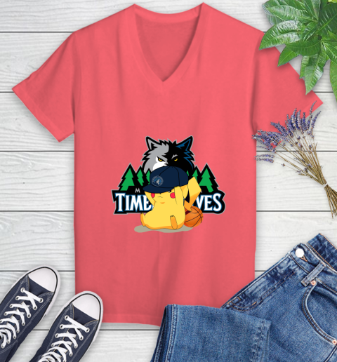 NBA Pikachu Basketball Sports Minnesota Timberwolves Women's V-Neck T-Shirt 6