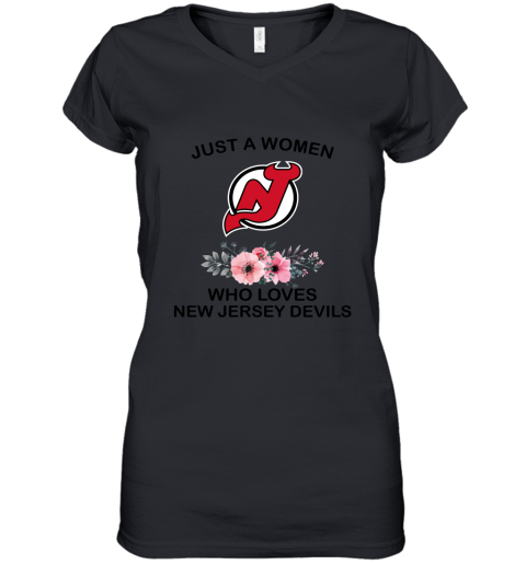 NHL Just A Woman Who Loves New Jersey Devils Hockey Sports Women's V-Neck T-Shirt