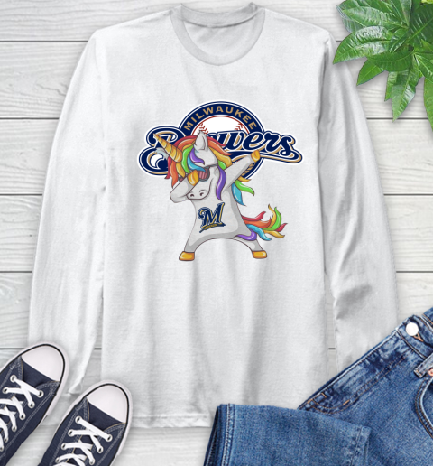 Milwaukee Brewers MLB Baseball Funny Unicorn Dabbing Sports Long Sleeve T-Shirt
