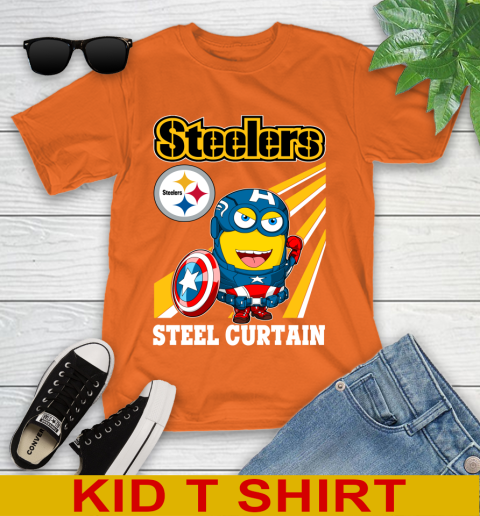 NFL Football Pittsburgh Steelers Captain America Marvel Avengers Minion Shirt Youth T-Shirt 8